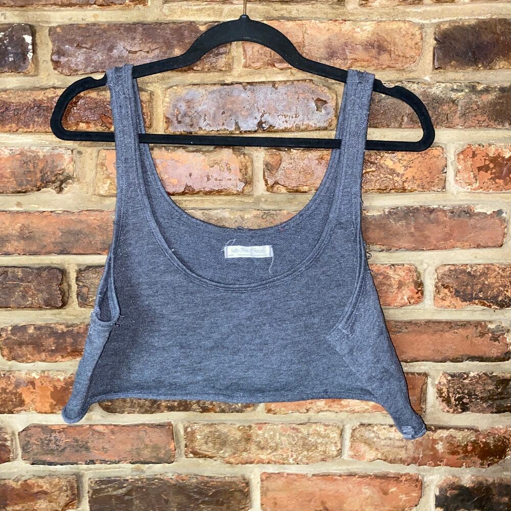 We The Free People Gray Distressed Cut-Off Raw Hem Crop Tank Top Women's Large